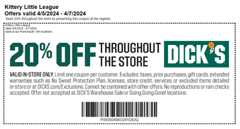 20% off at Dicks's Sporting Goods